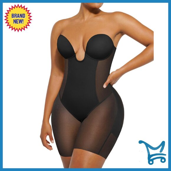 Strapless Shapewear Bodysuit Tummy Control Backless Mid Thigh Shaper